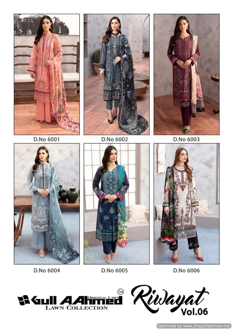 Gull A Ahme Riwayat Vol 6 Lawn Cotton Wholesale Pakistani Salwar Suit Catalog — Wholesale Salwar Suits, MPA wholesale from Surat — view 7